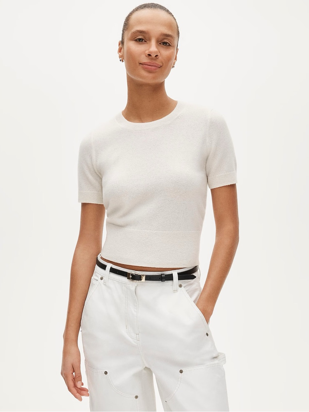 NWT J.Crew Cashmere Shrunken T-shirt Snow Large CA082